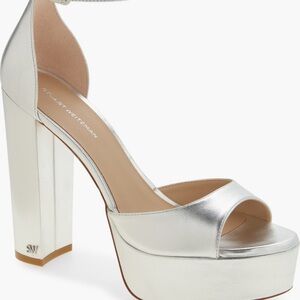 Stuart Weitzman Silver Platform Heels with Chunky Block Heel